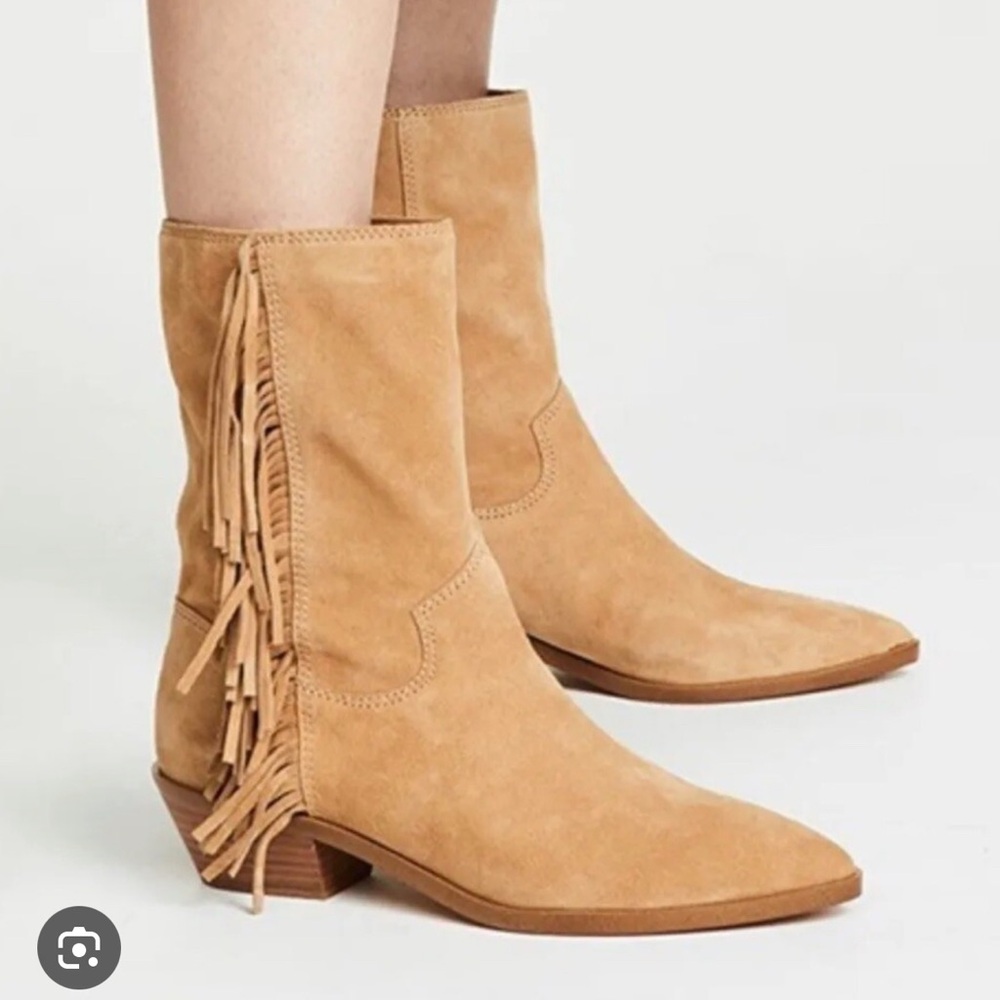 Rebecca Minkoff Tan Fringe Ankle Booties
